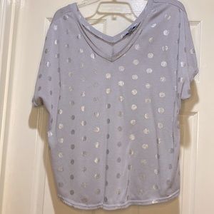 Boutique lavender with silver dots v-neck blouse size Medium. Very soft fabric